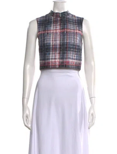 Pre-owned Nicholas Silk Plaid Print Crop Top In Blue