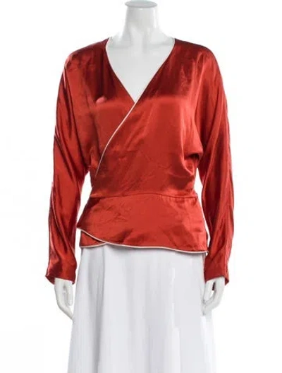 Pre-owned Nicholas Silk V-neck Blouse In Orange