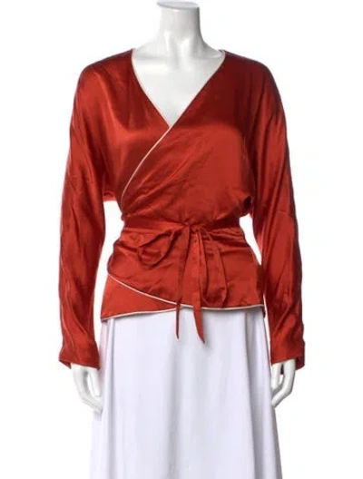 Pre-owned Nicholas Silk V-neck Blouse In Orange