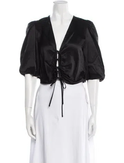 Pre-owned Nicholas Silk V-neck Crop Top In Black