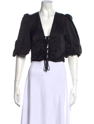 Pre-owned Nicholas Silk V-neck Crop Top In Black