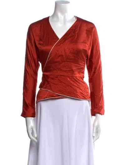 Pre-owned Nicholas Silk V-neck Top In Orange