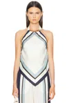 Nicholas Skye Halter Gold Neck Piece Top In Athens Scarf Sky
