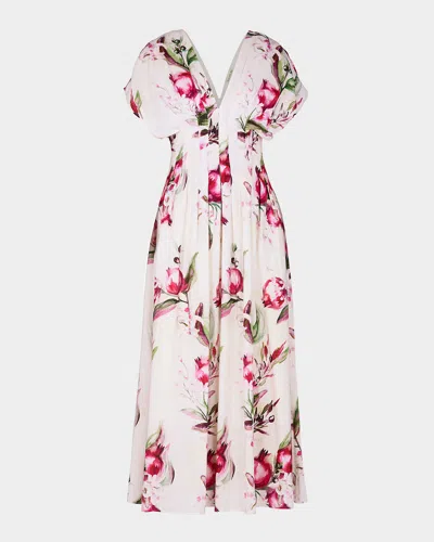 Nicholas Sonya Pleated Floral-print Maxi Dress In Nala Pomegranate