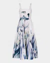 Nicholas Sorelle Pleated Floral-print Midi Dress In Isla Skyfloral