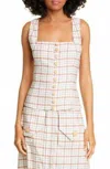 Nicholas Square Neck Button Front Pinafore Plaid Tank Top In Multicolor In Multi