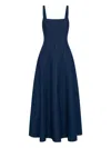 Nicholas Athena Square-neck Cotton Denim Maxi Dress In Blue