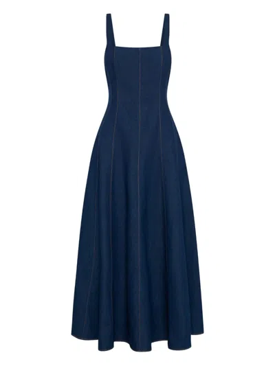 Nicholas Square-neck Denim Maxi Dress In Blue
