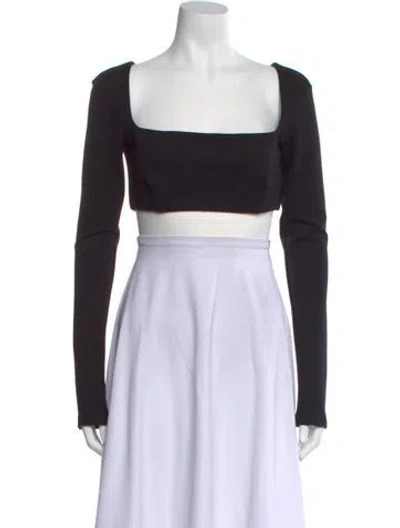 Pre-owned Nicholas Square Neckline Long Sleeve Crop Top W/ Tags In Black