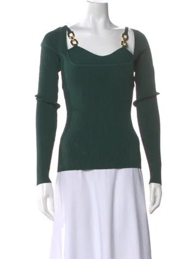 Pre-owned Nicholas Square Neckline Long Sleeve Top In Green