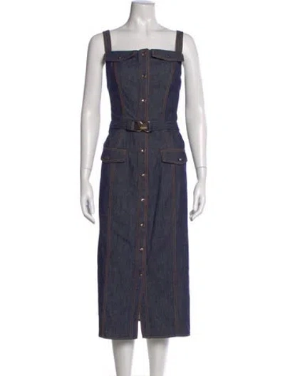 Pre-owned Nicholas Square Neckline Midi Length Dress In Blue