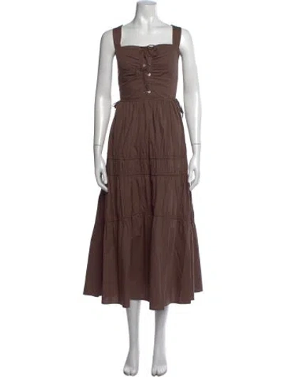 Pre-owned Nicholas Square Neckline Midi Length Dress In Brown