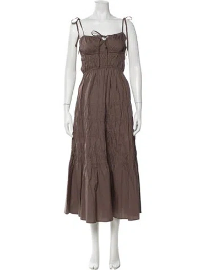 Pre-owned Nicholas Square Neckline Midi Length Dress In Brown