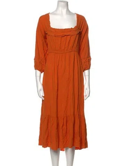 Pre-owned Nicholas Square Neckline Midi Length Dress In Orange