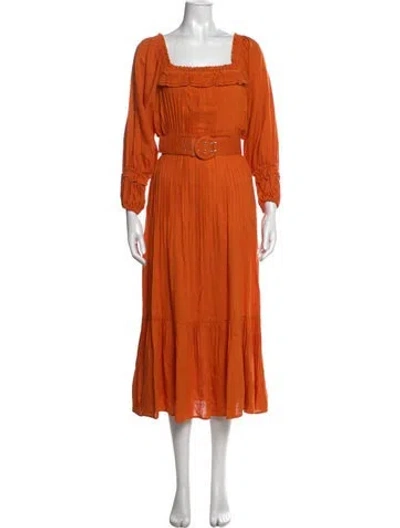 Pre-owned Nicholas Square Neckline Midi Length Dress In Orange