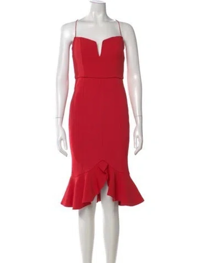 Pre-owned Nicholas Square Neckline Midi Length Dress In Red
