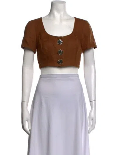 Pre-owned Nicholas Square Neckline Short Sleeve Crop Top In Orange