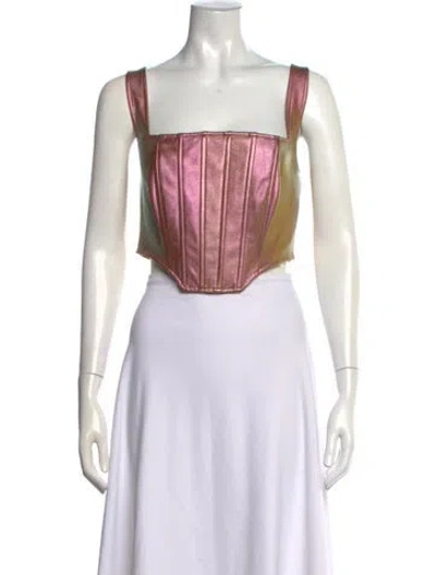 Pre-owned Nicholas Square Neckline Sleeveless Crop Top W/ Tags In Gold/metallic