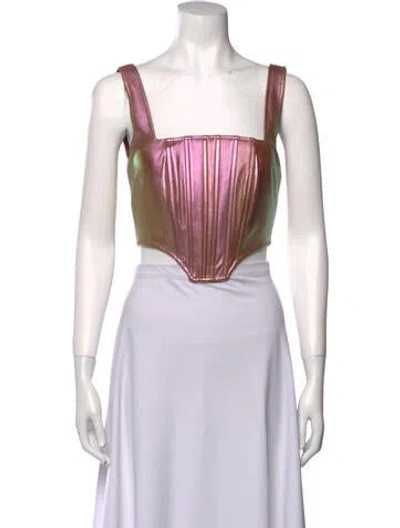 Pre-owned Nicholas Square Neckline Sleeveless Crop Top W/ Tags In Silver