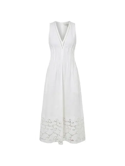 Nicholas Stina Broderie-trim Sleeveless Midi Dress In White