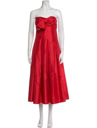 Pre-owned Nicholas Strapless Midi Length Dress In Orange