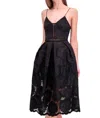 Nicholas Strappy Embroidered Eyelet Sunflower Midi Dress In Black In Black