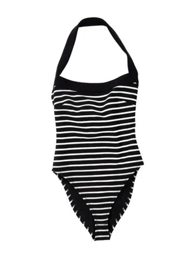 Pre-owned Nicholas Striped Halterneck Top In Black