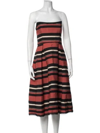Pre-owned Nicholas Striped Midi Length Dress In Black/neutrals/red