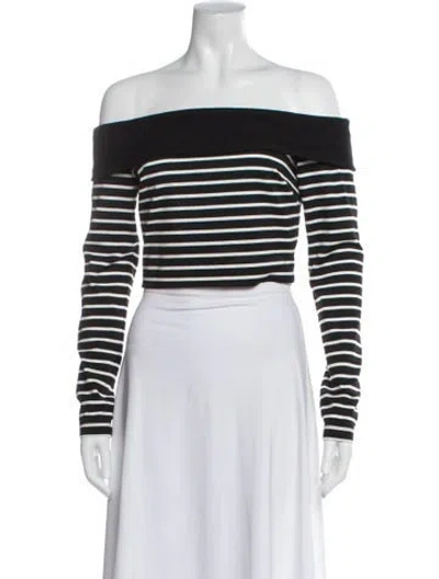 Pre-owned Nicholas Striped Off-the-shoulder Crop Top In Black