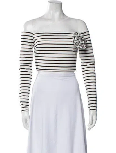 Pre-owned Nicholas Striped Off-the-shoulder Crop Top In White
