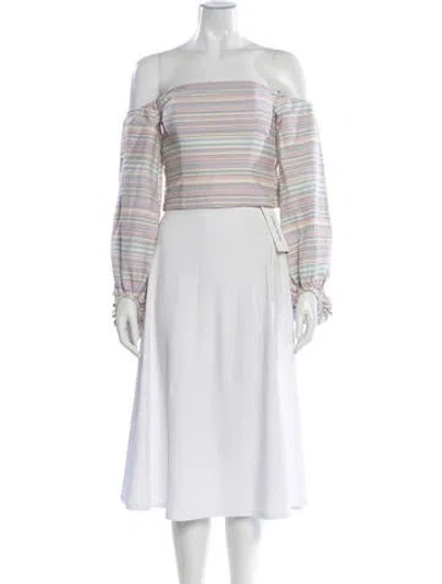 Pre-owned Nicholas Striped Off-the-shoulder Crop Top In White