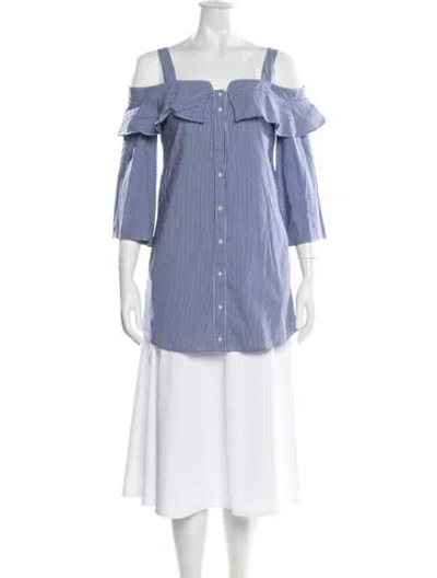 Pre-owned Nicholas Striped Off-the-shoulder Top In Blue