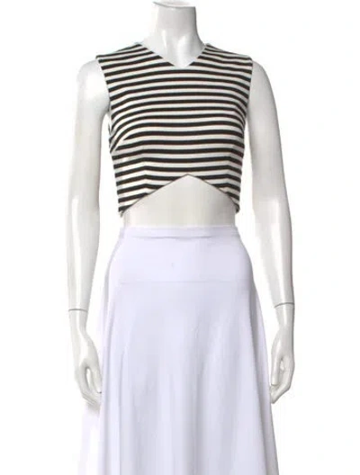 Pre-owned Nicholas Striped V-neck Crop Top In Black/white