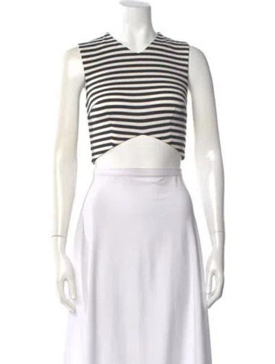Pre-owned Nicholas Striped V-neck Crop Top In White