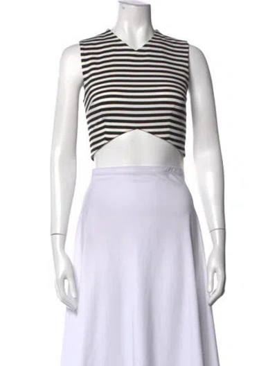 Pre-owned Nicholas Striped V-neck Crop Top In White