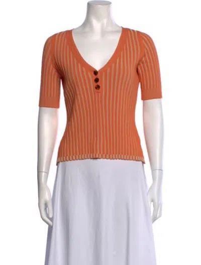 Pre-owned Nicholas Striped V-neck Sweater In Orange