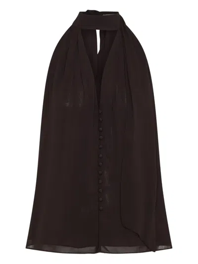 Nicholas Sumira Neck-tie Buttoned Top In Brown