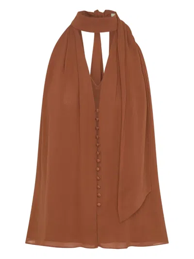 Nicholas Sumira Neck-tie Buttoned Top In Brown