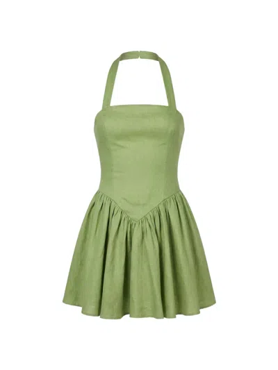Nicholas The Label Women's Amalie Halterneck Linen Drop-waist Minidress In Green