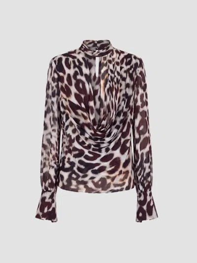 Nicholas The Label Women's Amara Leopard-print Double-layer Cowl Blouse In Pattern