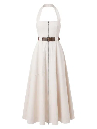 Nicholas The Label Women's Anastasia Cotton Zip-front Belted Midi-dress In White
