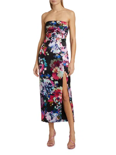 Nicholas The Label Women's Anja Floral Strapless Belted Midi-dress In Black Multi