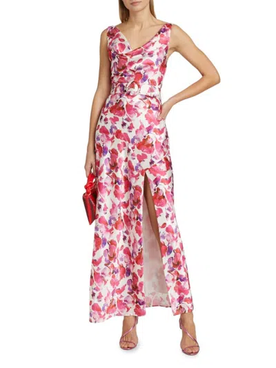Nicholas The Label Women's Bette Watercolor Petal Cowl Midi-dress In Modernist Rose Print Ivory