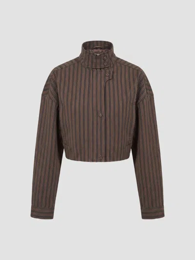 Nicholas The Label Women's Bronte Striped Crop Bomber Jacket In Brown