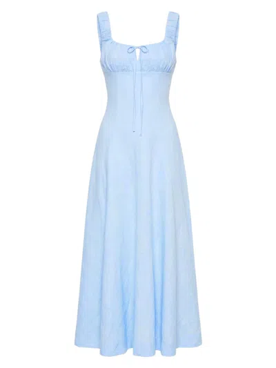 Nicholas The Label Women's Dina Ruched Linen Midi-dress In Blue