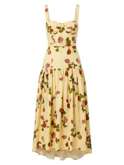 Nicholas The Label Women's Drenica Floral Drop-waist Linen-blend Midi-dress In Yellow