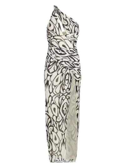 Nicholas The Label Women's Drue Abstract Draped Asymmetric Midi-dress In Ivory Inez Print