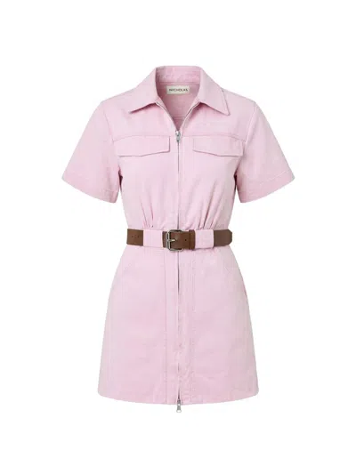 Nicholas The Label Women's Embla Utility Belted Denim Minidress In Pink