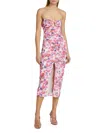 Nicholas The Label Women's Emma Watercolor Petal Ruched Midi-dress In Peony Petal Print Ivory