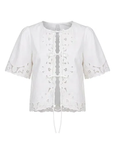 Nicholas The Label Women's Isabel Embroidered Tie-front Cotton Top In White